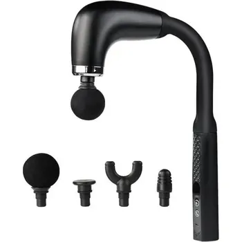 Masážní přístroj Masážní pistole s dlouhou rukojetí, 6 rychlostních režimů, 4 masážní hlavice, USB nabíjení, tichý provoz pro efektivní úlevu od napětí černá