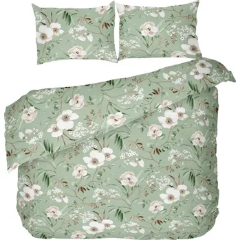 Povlečení Kvalitex Delux Magnólie zelené 200 x 220, 2x 70 x 90 zipový uzávěr