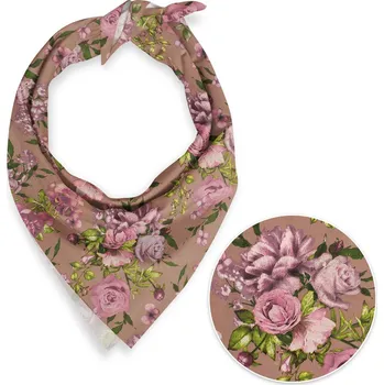 Šátek Bavlněný šátek Sandra SA-554 Růže a hortenzie na hnědém 45 x 45 cm