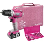 EXTOL LADY 402401 vrtací šroubovák aku, růžový, 12V Li-ion, 1300mAh, v tašce