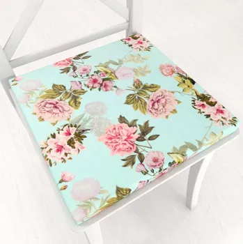 Podsedák Sametový čtvercový podsedák Tamara TMR-038 Růžová zahrada na světle modrém - 38x38x3 cm