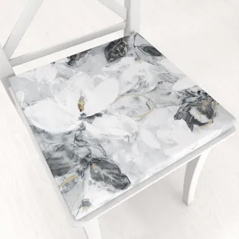 Podsedák Sametový čtvercový podsedák Tamara TMR-006 Designové květiny na šedém - 38x38x3 cm