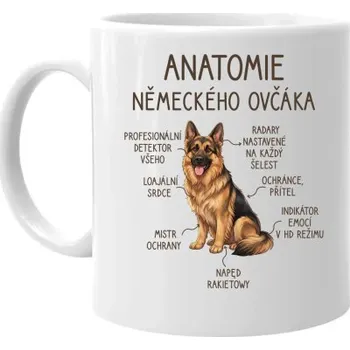 Žertovný předmět Anatomie německého ovčáka - hrnek s potiskem- Tričkový.cz