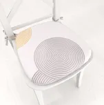 Sametový oblý podsedák Tamara TMR-023 Žluté a šedé designové kruhy na smetanovém - 39x37x3 cm