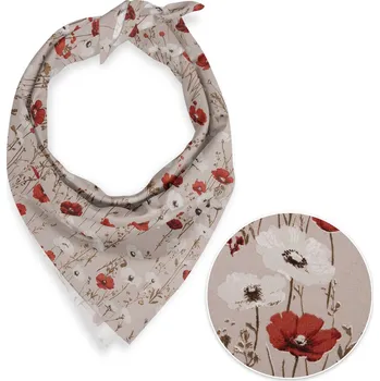 Šátek Bavlněný šátek Sandra SA-631 Červeno-bílé vlčí máky na šedobéžovém 45 x 45 cm