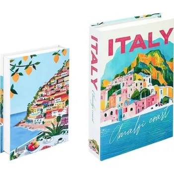 Dekorativní falešná kniha s úložným prostorem "Itálie - Amalfi Coast", otevíratelná, dekorace do bytu
