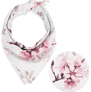 Šátek Bavlněný šátek Sandra SA-583 Růžové květy s větvičkami na bílém 45 x 45 cm