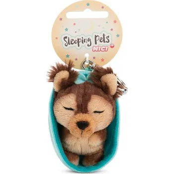 Peněženka NICI klíčenka spící Pejsek Yorkshire 12 cm, světle modrý košík, GREEN