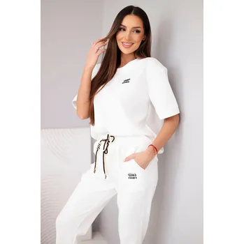 Dámská halenka Dámský komplet viskózový, máslo, s krátkým rukávem a kalhotami s ohrnutou nohavicí ecru UNI