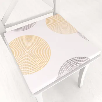 Podsedák Sametový čtvercový podsedák Tamara TMR-023 Žluté a šedé designové kruhy na smetanovém - 38x38x3 cm