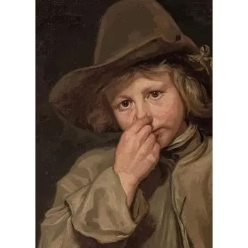 Obraz Dekorativní plakát dítě držící se za nos 20 x 30 cm Vtipný obraz na WC Bavlněné plátno bez rámu Humorná koupelnová dekorace