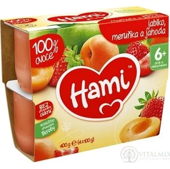 NUTRICIA Hami ovocný příkrm 100% ovoce Jablko, meruňka a jahoda (od ukonč. 6. měsíce) 4x100 g (400 g)