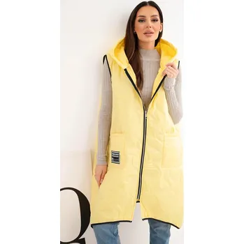 Dámská prošívaná vesta Plus Size s kapucí na zip žlutá UNI