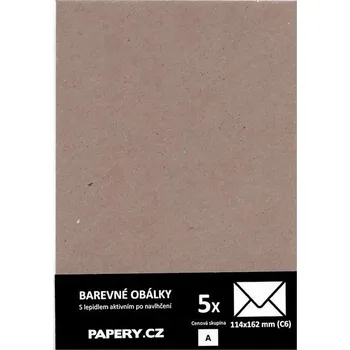 Kancelář barevná obálka 114X162 HNĚDÁ RECYKLOVANÁ, 5 kusů, 100 gm2, olizová HBLR 030