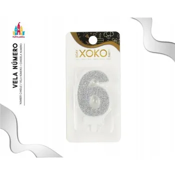 Dortová svíčka Svíčka číslice 6 stříbrná brokátová na dort