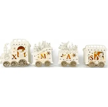 Velikonoční dekorace LED dřevěný vláček s vagony, 39,5 × 7,5 × 13 cm, teple bílá, 2× AA