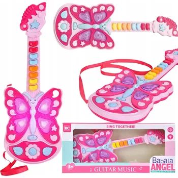 Hudební nástroj pro děti INTERAKTIVNÍ KYTARA PRO DĚTI SVĚTELNÉ EFEKTY MOTÝLEK HUDEBNÍ NÁSTROJ