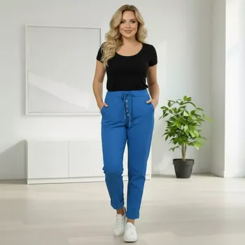 Dámské kalhoty Dámské pružné modré kalhoty Mio Moda J1722