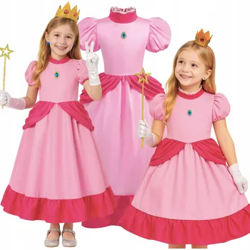 Karnevalový kostým ŠATY PRINCEZNA PEACH KOSTÝM SUPER MARIO NA PLES SET 134 140 CM