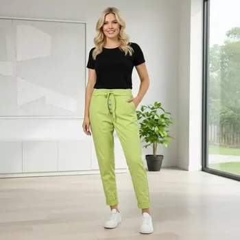 Dámské kalhoty Dámské pružné žlutozelené kalhoty Mio Moda J1721