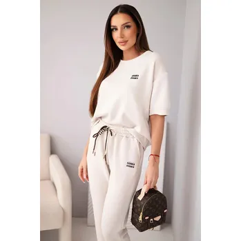 Dámská halenka Dámský komplet viskózový máslový s krátkým rukávem a kalhotami s ohrnutým lemem béžový UNI