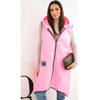 Dámská prošívaná vesta Plus Size s kapucí na zapínání cukrově růžová UNI
