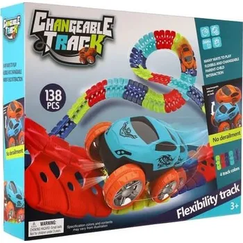 Dětské zboží Autodráha barevná pružná 138 ks plast + auto na baterie se světlem v krabici 38x31x7cm