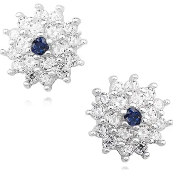 Náušnice Drobné stříbrné náušnice plně zdobené zirkony a safírem - Meucci SLE260