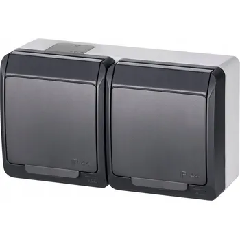 Elektrická zásuvka 0322-07 Hermes Hermetická dvojitá zásuvka nástěnná 16A IP44 antracit