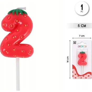 Dortová svíčka Narozeninová svíčka číslice 2 jahoda - dekorace na dort