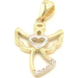 Zlatý přívěsek anděl se srdíčkem zdobený zirkony dvě barvy zlata