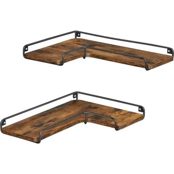 police Rohové nástěnné police industriální, sada 2 ks, hnědá/černá