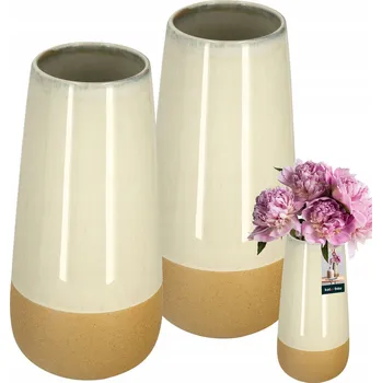 Váza SADA 2X KERAMICKÁ VÁZA VYSOKÁ 27X13 KRÉMOVÁ ORANŽOVÁ RUČNÍ VÝROBA NA KVĚTINY