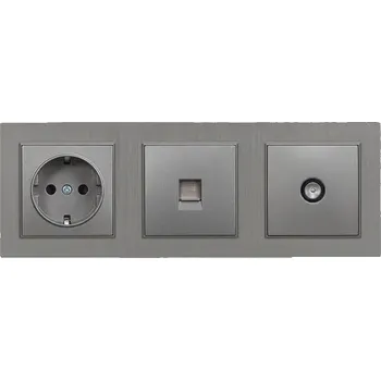 Elektrická zásuvka Zásuvka Nova, UTP, s TV konektorem, šedý kartáčovaný rámeček