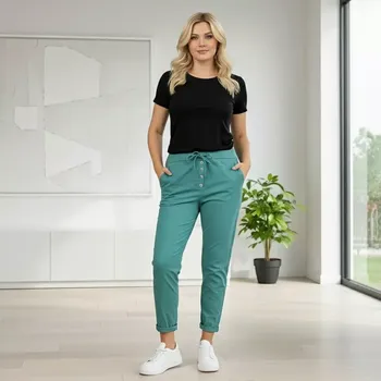 Dámské kalhoty Dámské pružné petrolejové kalhoty Mio Moda J1727