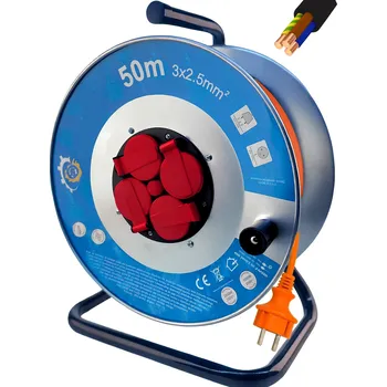 elektrický kabel Prodlužovací Kabel BUBNOWÝ 50m 3×2,5mm2 KOVOVÝ NA BUBNU STAVEBNÍ IP44