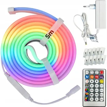 LED páska HOROZ NEON LED pásek RGB 5050 10W/m 200lm/m IP65 5m + Ovládání | Napájecí zdroj | Dálkový Ovladač