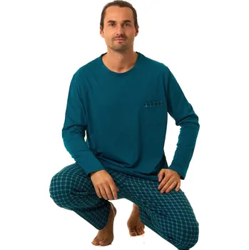 Pánské pyžamo Modrozelené kárované pyžamo pro plnoštíhlé muže s náprsní kapsou 1P1811 zelená 2xl