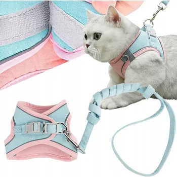 Postroj pro psa Postroj + vodítko z materiálu pro kočky Fazoo, délka 140 cm, obvod 42 cm, modré