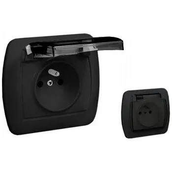Elektrická zásuvka SIMON AKORD Zásuvka s uzemněním, voděodolná IP44, černá matná AGZ1BE/49A