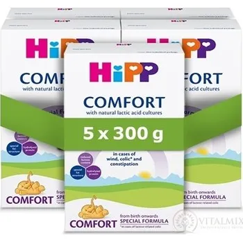 Kojenecká výživa HiPP Comfort, speciální kojenecká výživa při nadýmání a zácpě, 5 × 300 g