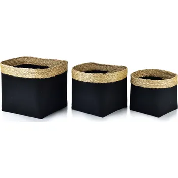 Úložný box Sada tří košů Bali z mořské trávy VI černá