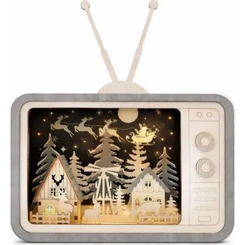 Velikonoční dekorace LED dřevěná dekorace vesnička v televizi, 26 × 33,5 × 8 cm, teple bílá, AA