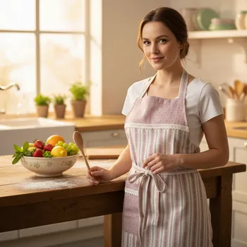 Kuchyňská zástěra Zástěra z vínového kanafasu Zástěra: Pruhy se vzorem a puntíky