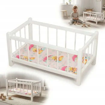 Doplněk pro panenku Dřevěná postýlka pro panenky s matrací bílá hračka pro děti