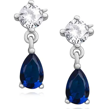 Náušnice Jednoduché stříbrné náušnice se safírem a čirým zirkonem - Meucci SLE212