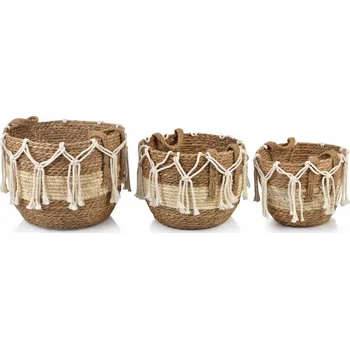 Úložný box Sada tří košů Bali z mořské trávy se vzorem III hnědá/bílá