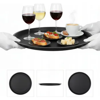 ČERNÝ KULATÝ PROTISKLUZOVÝ SERVÍROVACÍ PODNOS / TÁC 41 CM