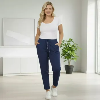 Dámské kalhoty Dámské pružné tmavě modré kalhoty Mio Moda J1728