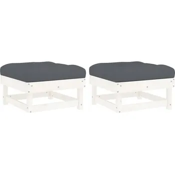 VidaXL Zahradní podnožky s polštáři, 2 ks, bílé, borovicové dřevo